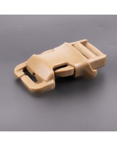 1 Inch Coyote Tan Flat Surface Mount Plastic Replacement Side Release Buckle shown on a dark background, No Sewing Required