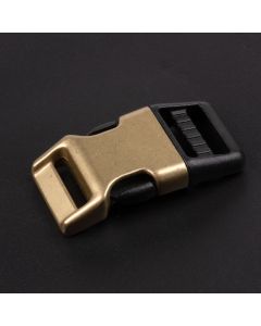 3/4 Inch Gold Plated Metal / Black Plastic Hybrid Side Release Buckle shown on a dark background