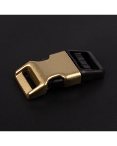 5/8 Inch Gold Plated Metal / Black Plastic Hybrid Side Release Buckle shown on a dark background