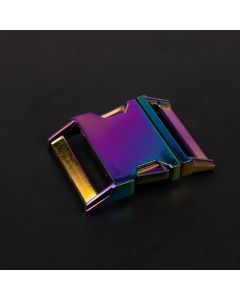 1 1/2 Inch Contoured Iridescent Rainbow Side Release Buckle shown on a dark background