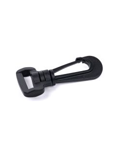 A plastic swivel snap hook on a white background