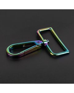 1 1/2 Inch Iridescent Rainbow Purse Lobster Clasp Swivel Snap Hook shown on a dark background