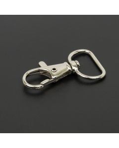 Nickel plated lanyard trigger snap hook on a black background