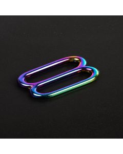 1 1/2 Inch Iridescent Rainbow Metal Round Wide-Mouth Triglide Slide shown on a dark background