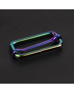 1 1/2 Inch Iridescent Rainbow Metal Sliding Bar Triglide Buckle shown on a dark background