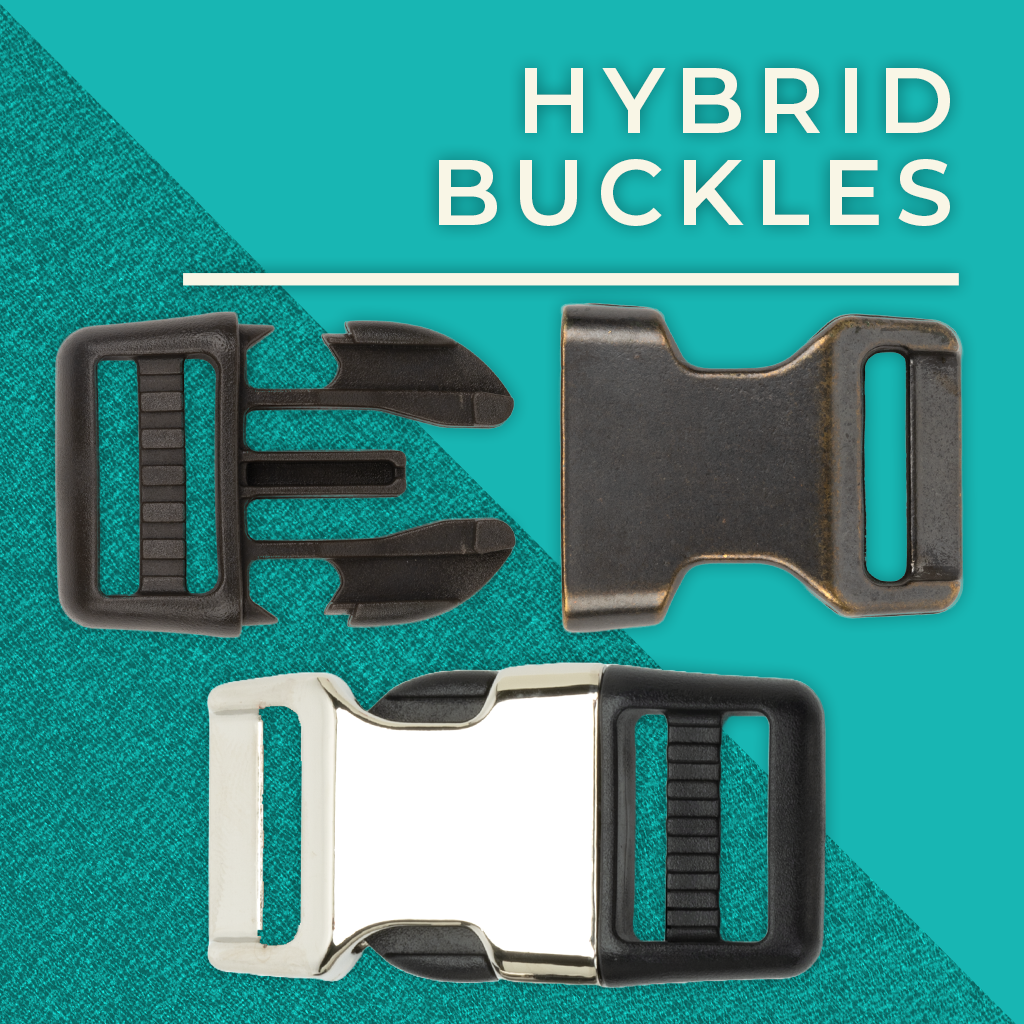 Hybrid Buckles. Photo of 2 hybrid buckles, one is open and one is closed