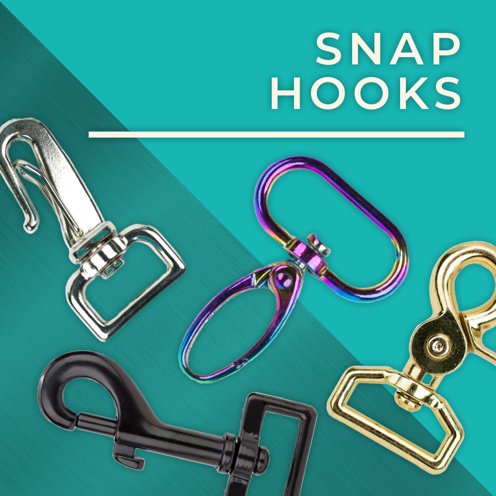 Snap Hooks. Photo of scattered snap hooks in multiple finishes. 