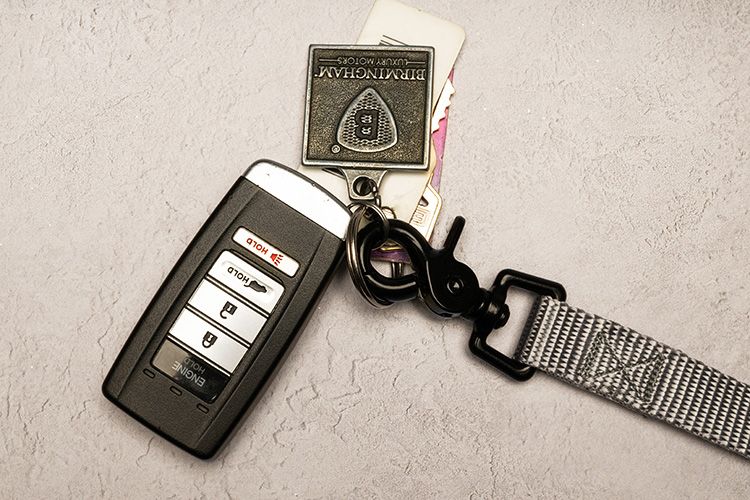 A picture of a trigger hook snap used as part of a keychain.